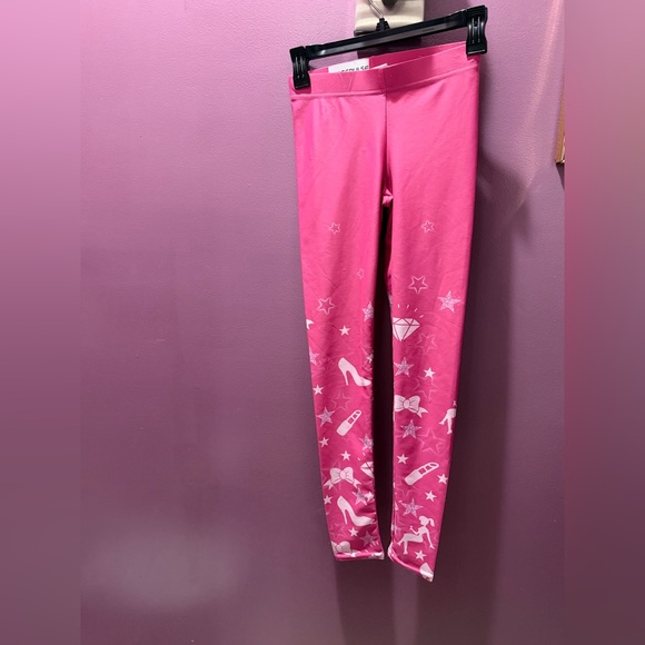 Pants - Womens Bright Pink Printed Leggings with Barbie Motifs size small